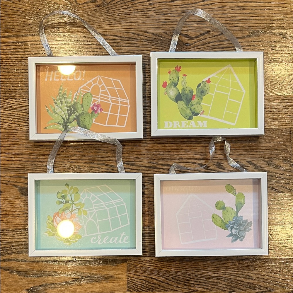 White Framed Cactus And Succulent Wall Art Decor Bundle Of 4